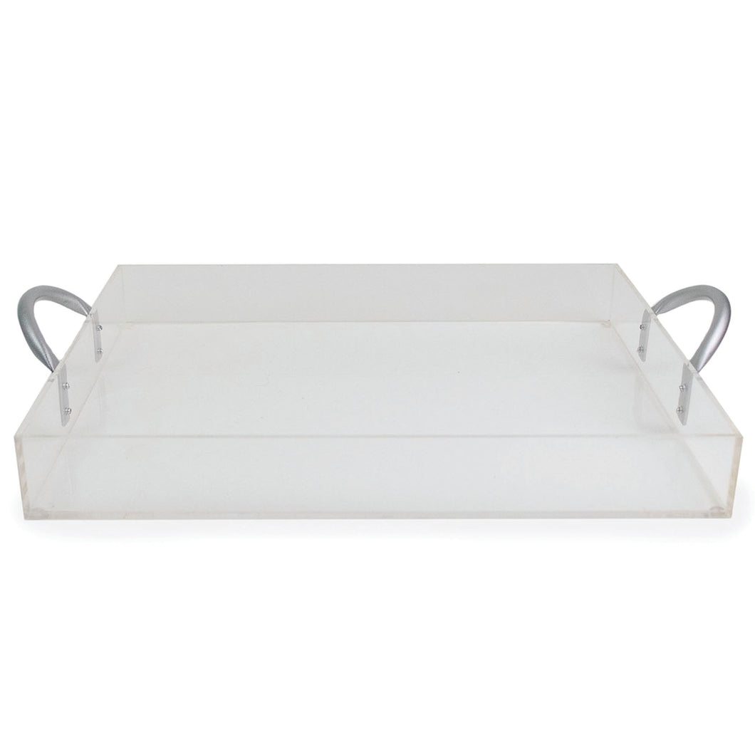 Rectangle Acrylic Tray with Raised Rims and Silver Handles